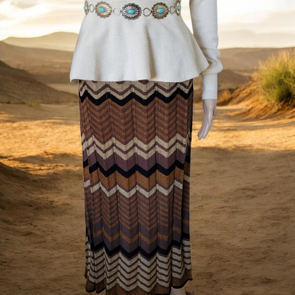Double D Ranch Knit Maxi Skirt Earthy Browns S, M Southwest Western